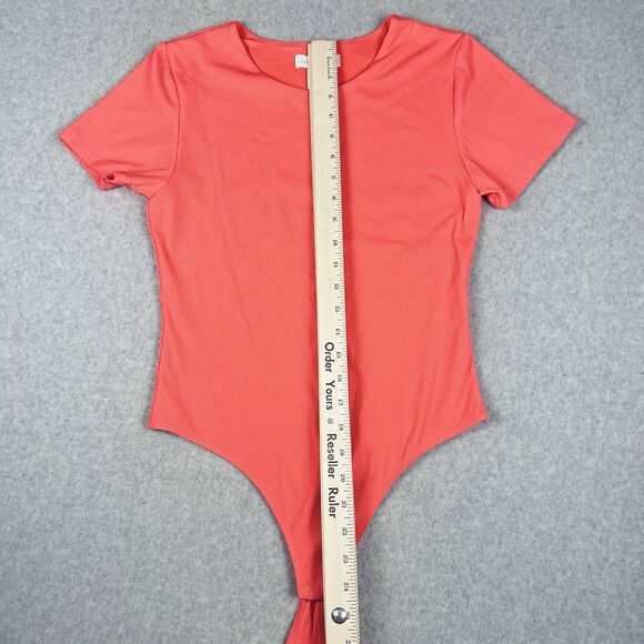 House of Harlow 1960 Bodysuit Womens Medium Coral Ribbed Button Stretch Comfort - Picture 10 of 12
